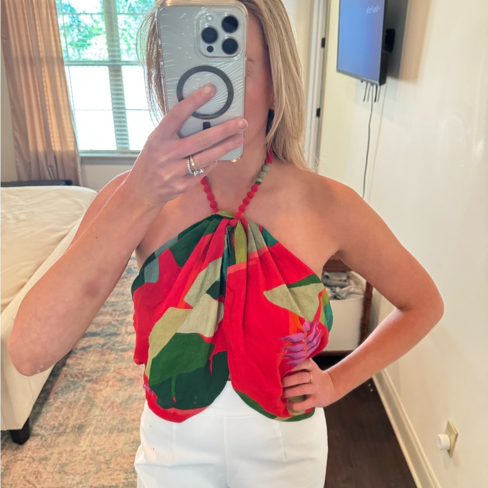 Floral Halter Top - Red and Green